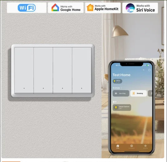 Matter WIFI Smart Switch No Neutral Wire &Neutral Wire Required Wall Button Light Switches 1 2 3 4 Gang Work with Apple Homekit Peaceful Pleasures Health and Wellness