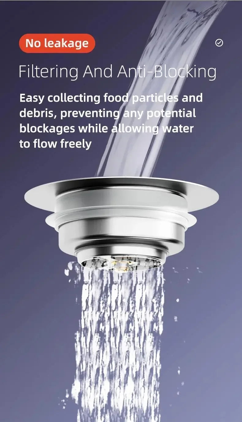 3-in-1 Stainless Steel Kitchen Sink Strainer & Pop-Up Stopper