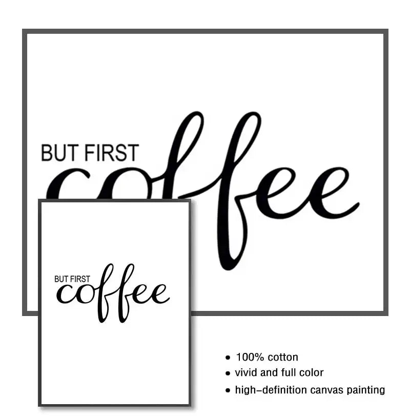 Kitchen Café Herbs & Coffee Quote Canvas Wall Art Print