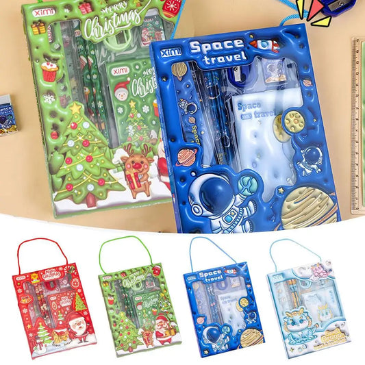 6 Pcs/set Children's Cute Stationery Sets Cartoon Stationery Set Pencil Ruler Eraser Sharpener Student Stationery Supplies Peaceful Pleasures Health and Wellness