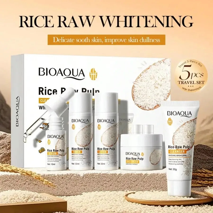 BIOAOUA Rice Puree 5-Piece Skincare Set – Brighten & Hydrate
