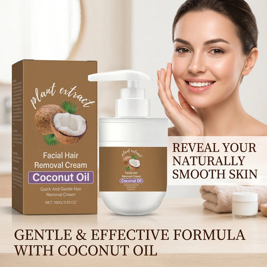 Coconut Oil Facial Hair Removal Cream 100g Painless Depilatory Cream for Face Upper Lip Chin Moisturizing Smoothing Hair Remover Peaceful Pleasures Health and Wellness