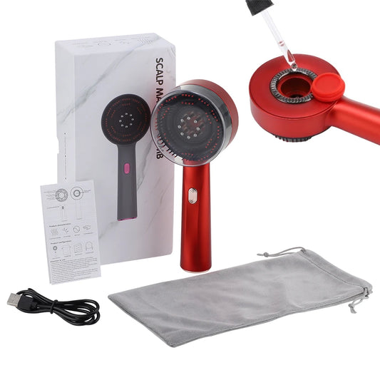 Scalp Massage Comb 630nm LED Red Light Electric Vibration Head Massager Scalp Oil Applicator Nourish Hair Care Brush Relaxation Peaceful Pleasures Health and Wellness