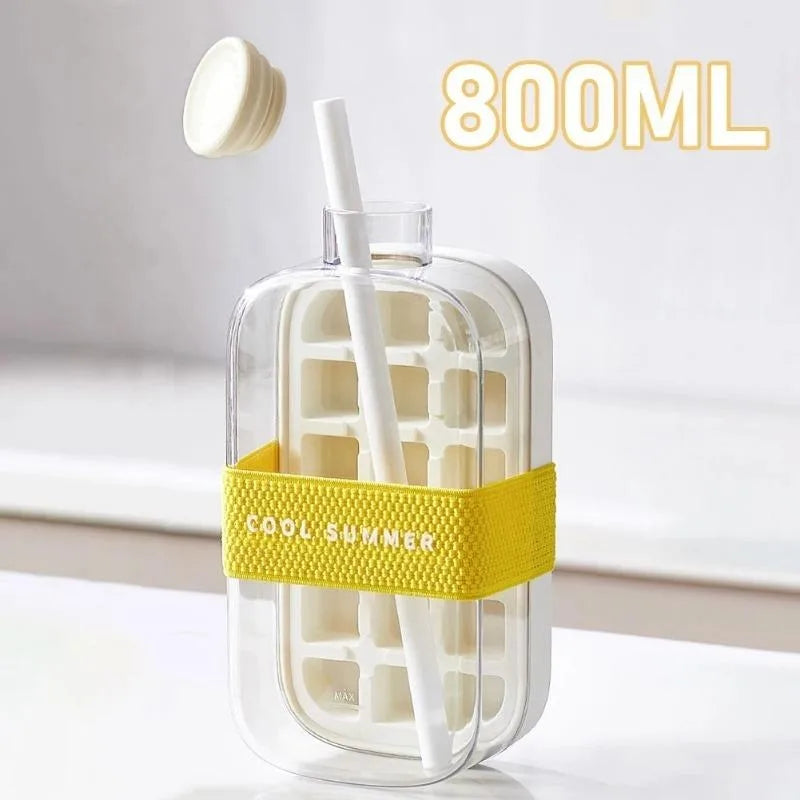 2-in-1 Ice Cube Tray & Water Bottle 500/800ml | Press Ice Maker