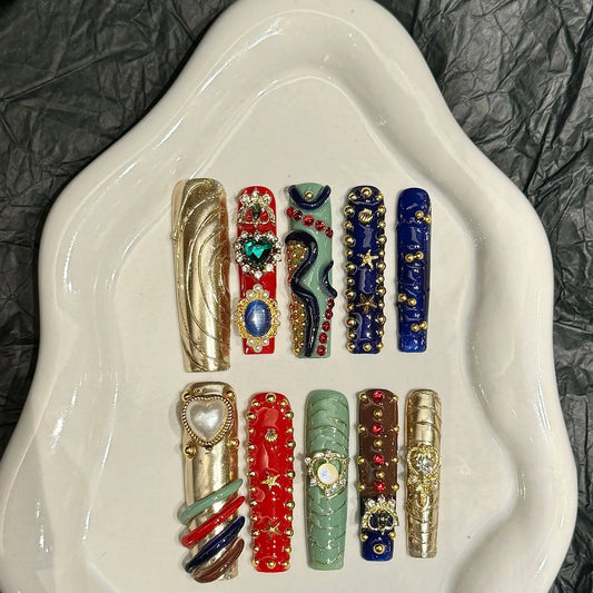 Handmade Crystal Baroque Gothic Press-On Nails | Extra Long Ballet Press-On Nail Set Peaceful Pleasures Health and Wellness M
