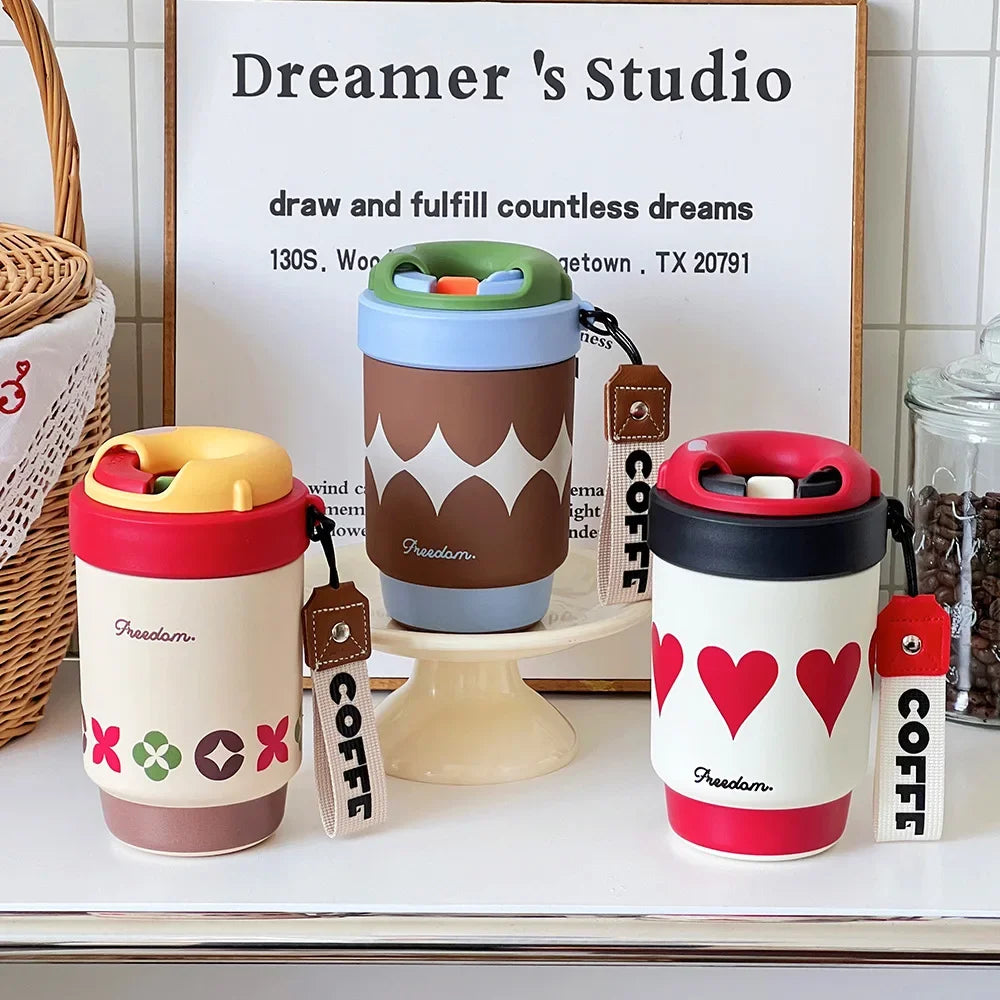 Ceramic Lined Insulated Cup Mini Double Coffee Cups 316 Stainless Steel Student Cups Practical Health Cups Cute Large Capacity Peaceful Pleasures Health and Wellness