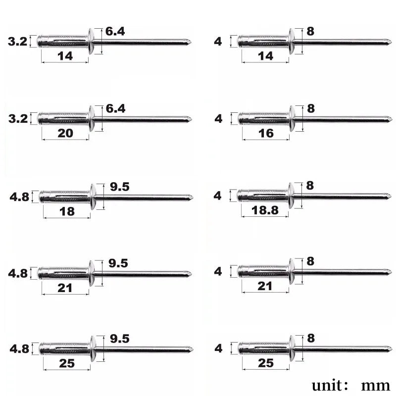 50pcs Aluminium Folding Blind Rivets 3.2 4.0 4.8mm – Silver