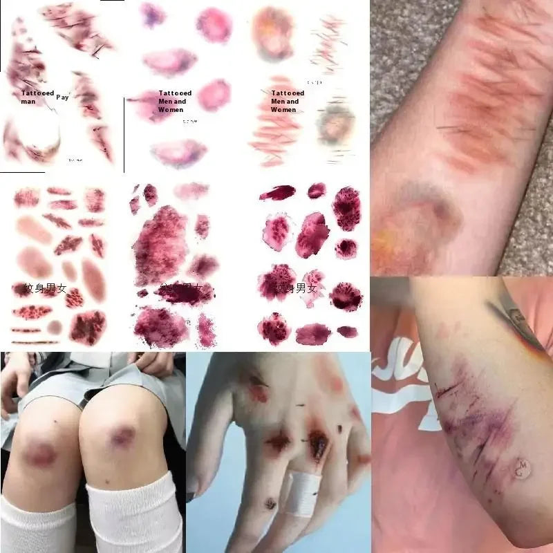 4 Sheets Halloween Wound Bruising Temporary Tattoos for Cosplay Waterproof Scar Tattoo Stickers Lasting Fake Arm & Ankle Ink Peaceful Pleasures Health and Wellness