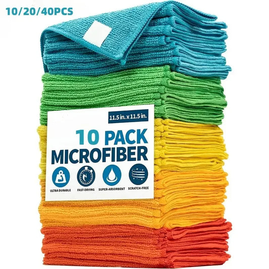 10pcs 11.81x11.81in Microfiber Cleaning Towel (Assorted Colors) - Lint-Free & Super Absorbent for Home/Kitchen Peaceful Pleasures Health and Wellness United States