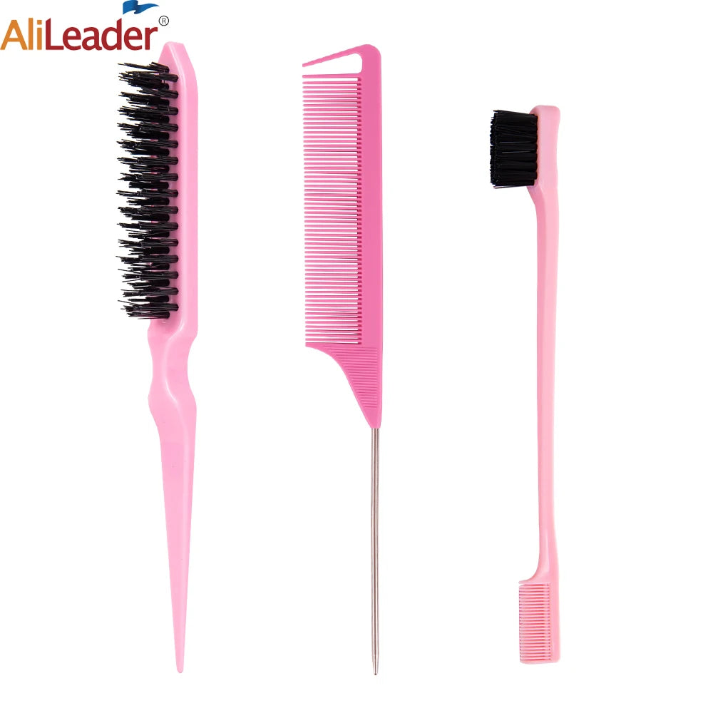 3 Piece Women's Hair Styling Brush Set Teasing Fluffy Rat Tail Comb Triple Teasing Curly Hair Accessories for Fluffy Volume Peaceful Pleasures Health and Wellness