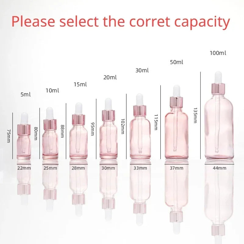 Pink Glass Dropper Bottles | Refillable Essential Oil Containers Glass Dropper Bottle Peaceful Pleasures Health and Wellness Rose Gold 10ML