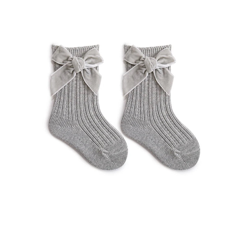 Baby Girls Christmas Knit Socks – Thick Bow Cotton, Ages 0–5Y