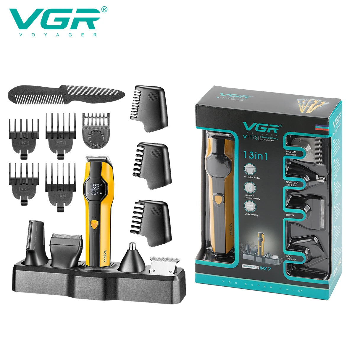 VGR 173 Hair Trimming and Cleaning Set Men's Hair Clipper Shaver Nose Hair Trimmer Household Oil Head Carving and Pushing Clippe Peaceful Pleasures Health and Wellness USB