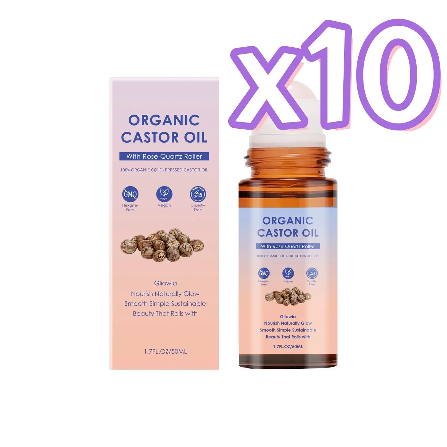 Organic Castor Oil Rose Quartz Roller Ball – Skin & Hair
