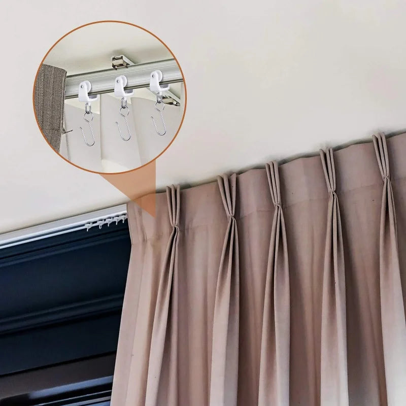 50Pcs S-Shape Curtain Track Hooks & Plastic Glider Rollers Set