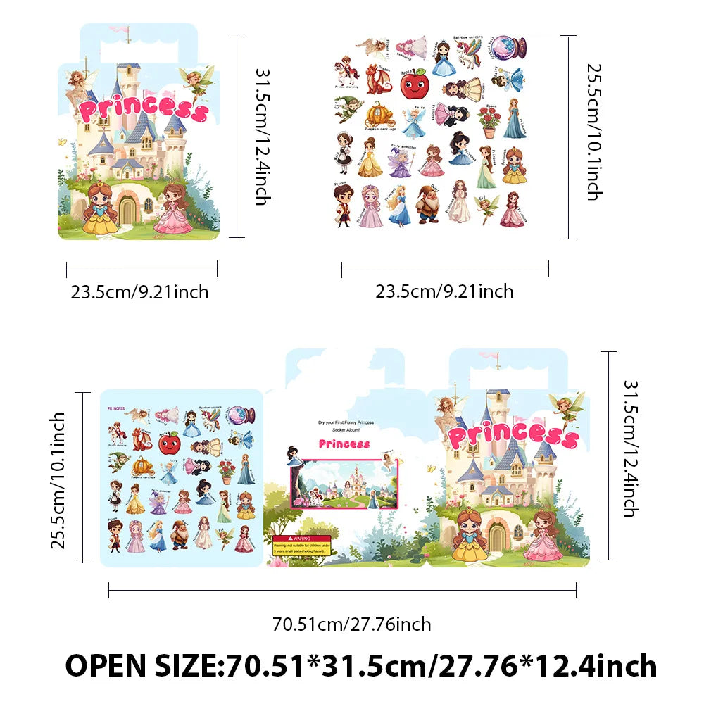 Bview Art Reusable Princess Sticker Book Girls No-cut DIY Early