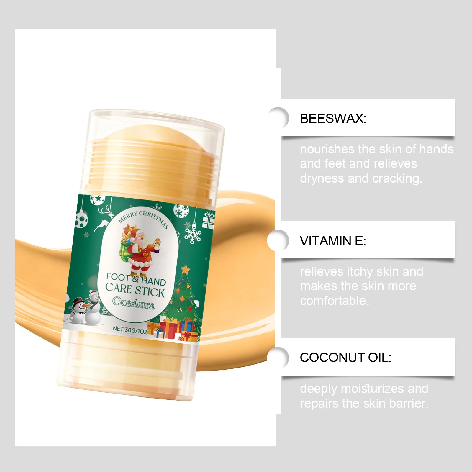 Christmas Urea Hand Foot Care Stick Moisturizing Balm for Dry Cracked Heels Elbows & Knees Gentle Exfoliation Softening Skin Peaceful Pleasures Health and Wellness