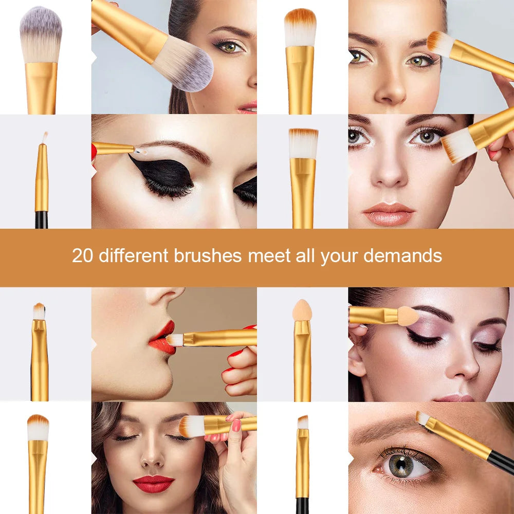 RUNTOIN 20-Piece Makeup Brush Set with 2 Blender Sponges