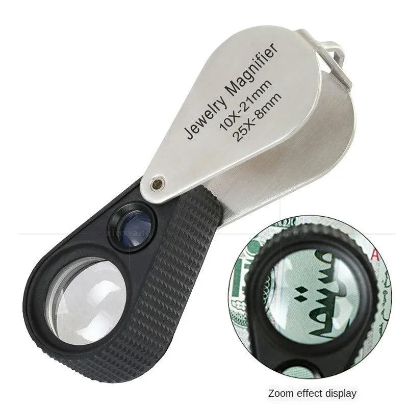 10x 25x Jewelry Loupe Magnifier LED Lighted Magnifying Glass with UV Light For Jewelry Diamonds Coins Stamps Rocks Peaceful Pleasures Health and Wellness 10X and 25X 21mm