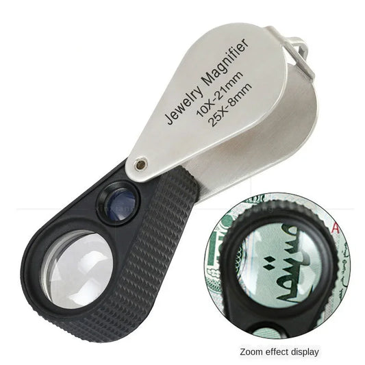 10x 25x Jewelry Loupe Magnifier LED Lighted Magnifying Glass with UV Light For Jewelry Diamonds Coins Stamps Rocks Peaceful Pleasures Health and Wellness 10X and 25X 21mm