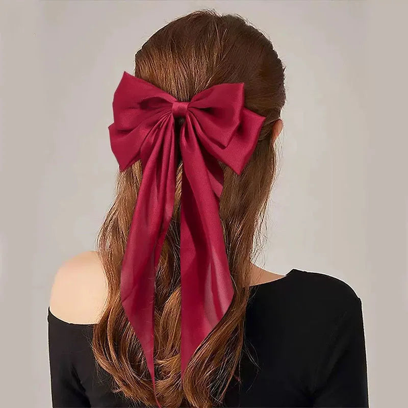 Korean Accessories Hair Clips Women Girls Big Bowknot Solid Satin
