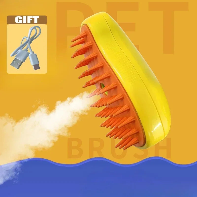 3-in-1 Electric Steam Pet Brush – Cat & Dog Grooming Comb
