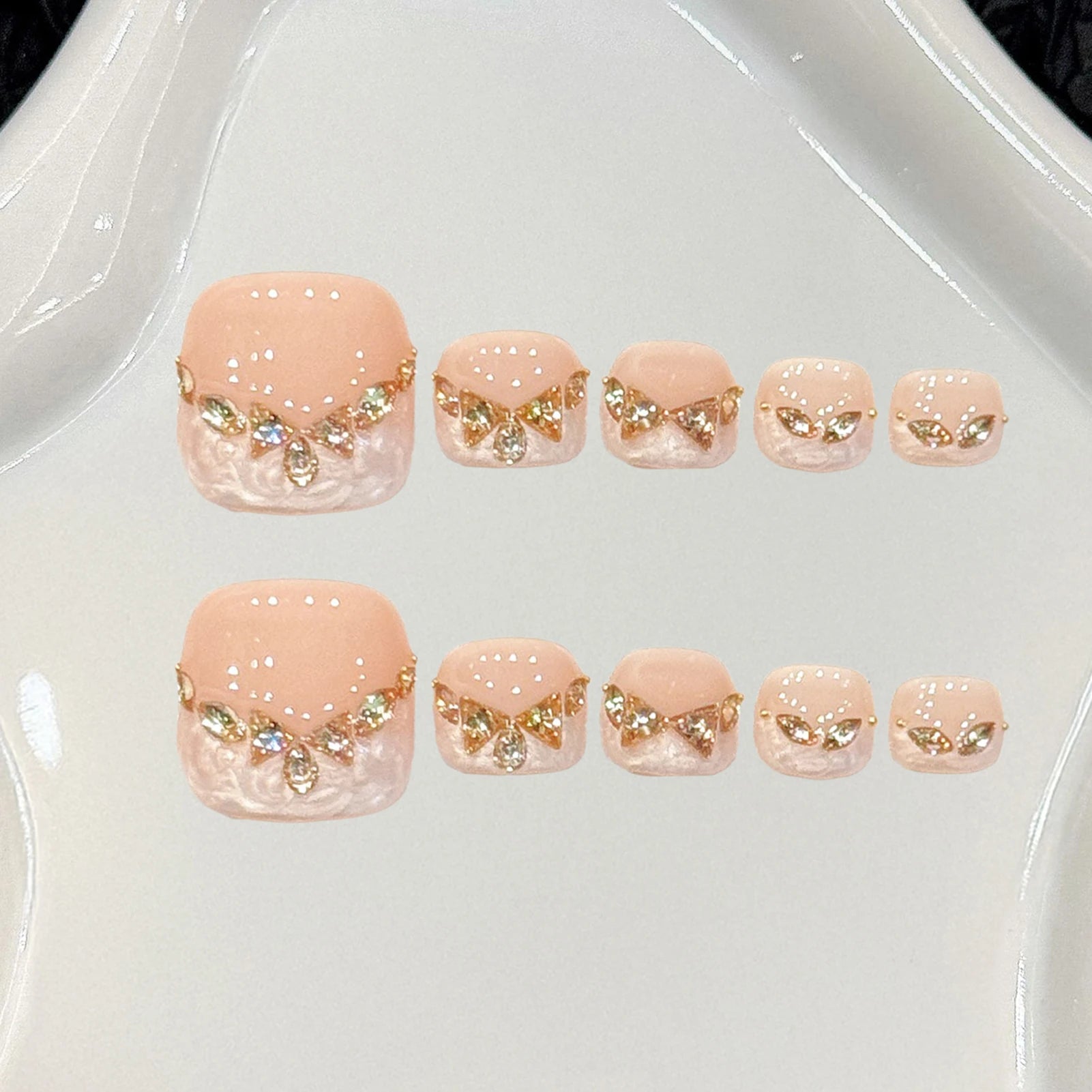 Handmade Press On Toe Nails Ice Through Glitter French Fake Nails Champagne Diamond Decor Wearable Fashion Square False Nail Art Peaceful Pleasures Health and Wellness