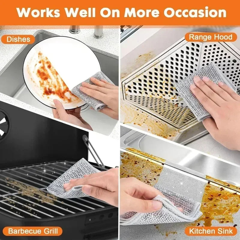 Steel Wire Scrubbing Cloths – Double Layer Kitchen Cleaning Pads 5pc
