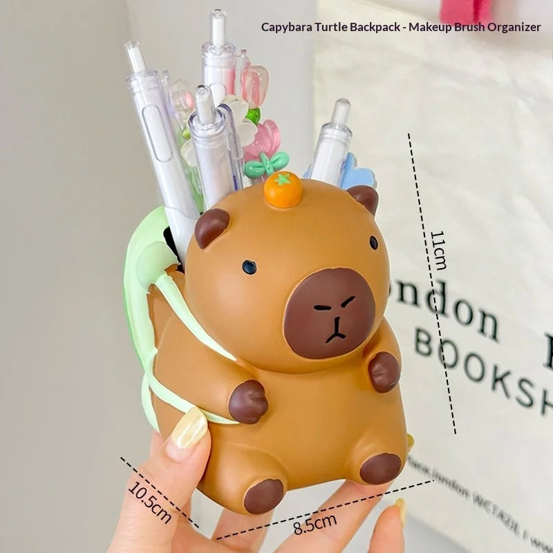 Portable Creative Cute Capybara Pen Holder Large Capacity Makeup Brush Holder Multi Functional Cartoon Stationery Storage Box Peaceful Pleasures Health and Wellness