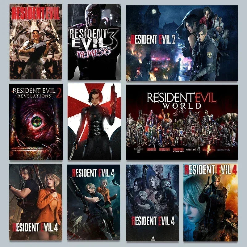 Classic Hot Video Game Resident-Evil 2 3 4 All Characters Vintage Poster Canvas Painting Wall Art Pictures Home Gamer Room De Peaceful Pleasures Health and Wellness