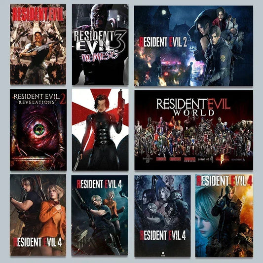 Classic Hot Video Game Resident-Evil 2 3 4 All Characters Vintage Poster Canvas Painting Wall Art Pictures Home Gamer Room De Peaceful Pleasures Health and Wellness