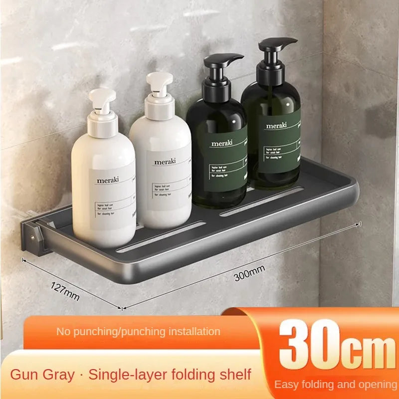 Foldable Aluminium Bathroom Shelf | No-Drill Wall Organiser