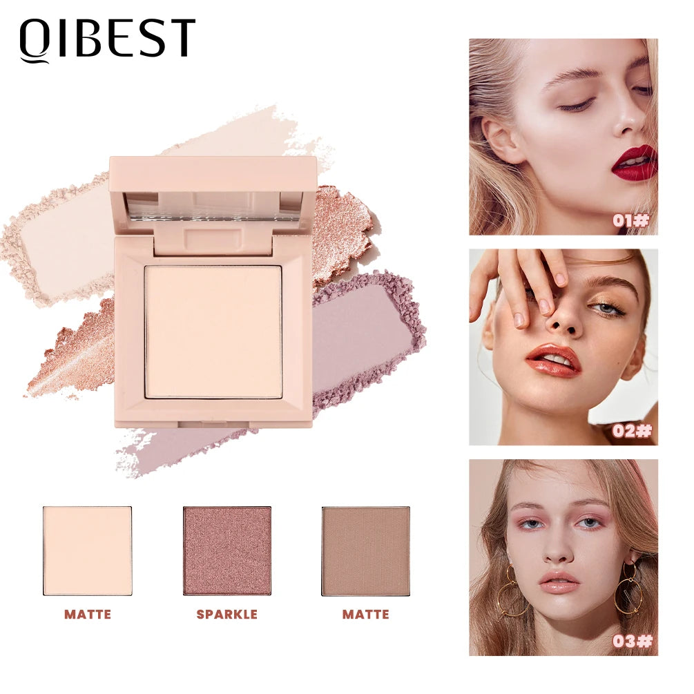 QIBEST 3 In 1 Eyeshadow Palette Highlighter Blush Multifunctional Makeup Glitter Eyeshadow 3 Colors In 1 Case Eyes Cosmetics Peaceful Pleasures Health and Wellness