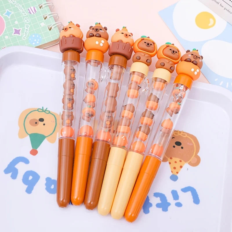 4-Pack of Random Styles of Capybara Stacking Design Black Gel Pens, Quick-Drying Gel Pens, Fun Quick-Drying Pens for Students, Writing Pens, Essential Pens for Study and Office Use Peaceful Pleasures Health and Wellness