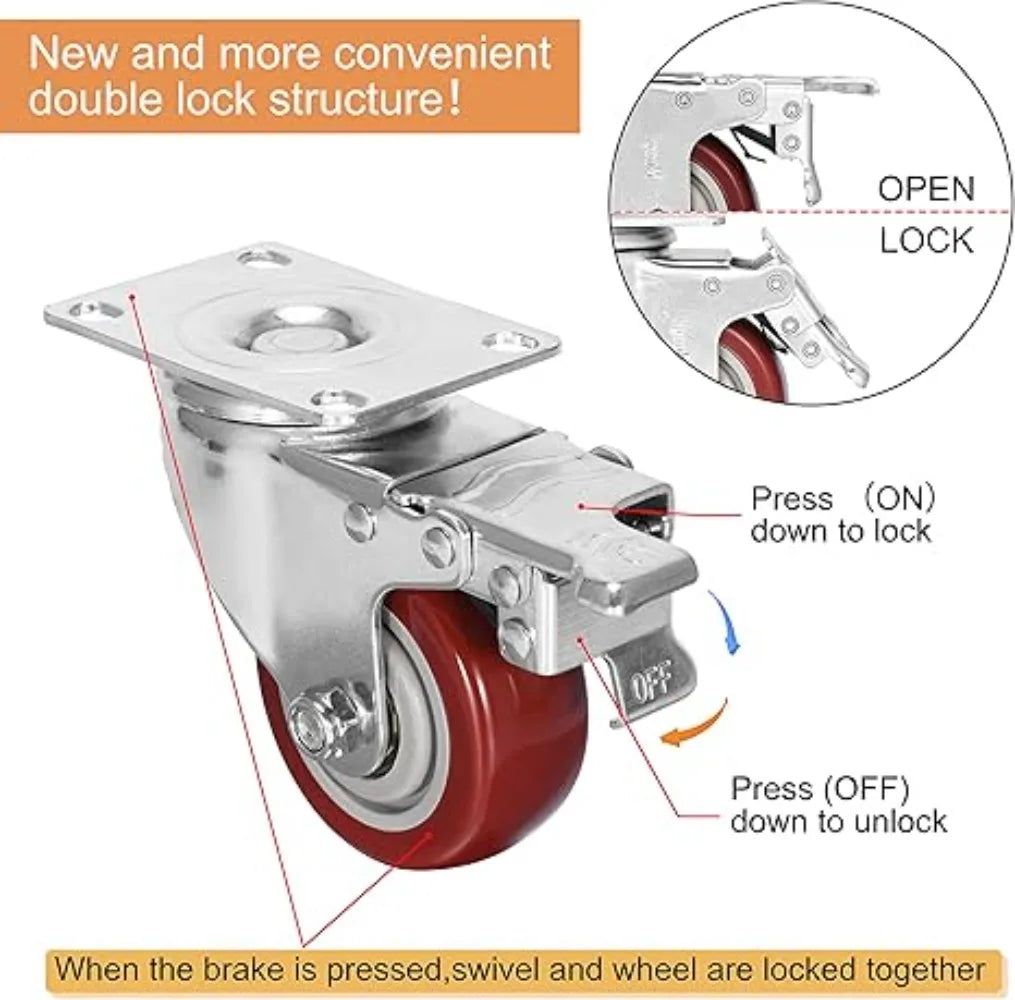 4-Pack 4" Heavy-Duty Swivel Caster Wheels | 500kg Dual Brake