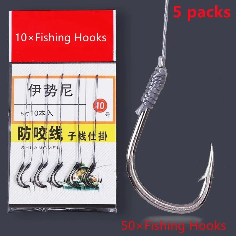 50 Hooks Fishs Tool Tied Good Strong Horse Line Double Hook Pair