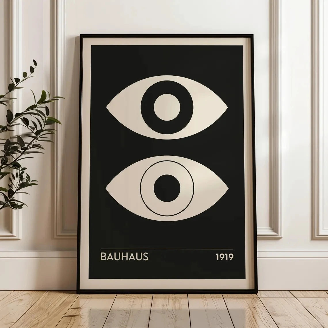 3-Piece Modern Abstract Bauhaus Black Canvas Wall Art Print Set
