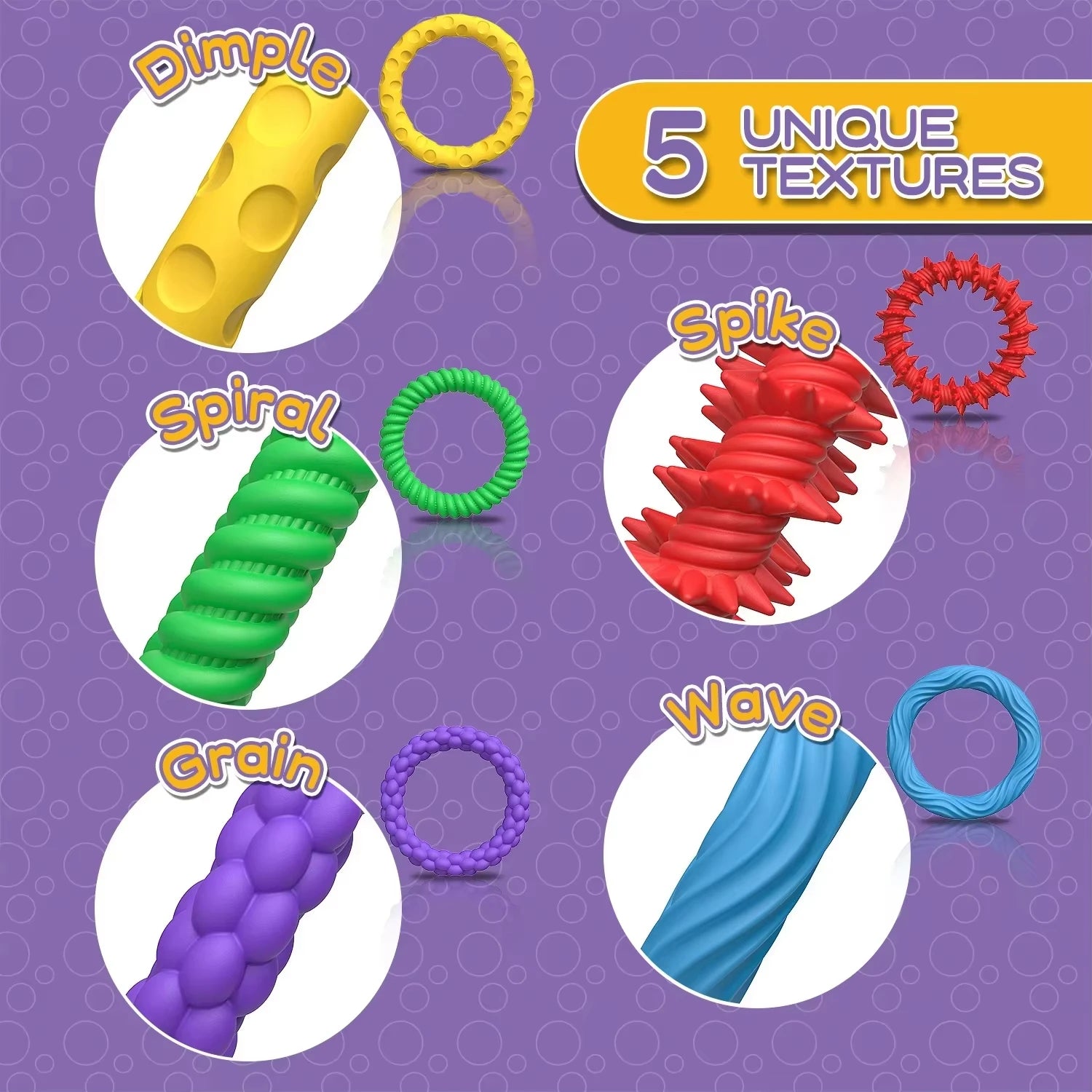 5pcs Sensory Bracelet,EDC Fidgeting Anti Stress Relief Toy Antistress Anxiety Fidget Ring for Kids Children Autism ADHD Silicone Peaceful Pleasures Health and Wellness