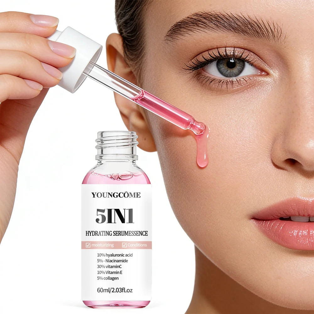 5-in-1 Hyaluronic Acid Face Serum, Infused with Vitamin C, Vitamin E & Collagen, Brighter Daily Moisturizing Essence for Soft Peaceful Pleasures Health and Wellness