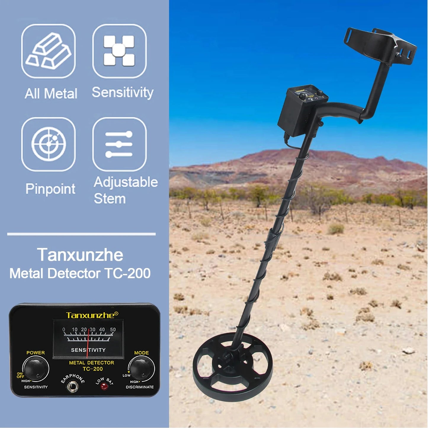 TC-200 New Upgrade Metal Detector Underground Wire Iron Metal Gold Detector Adjustable Tracker for Treasure Search Peaceful Pleasures Health and Wellness