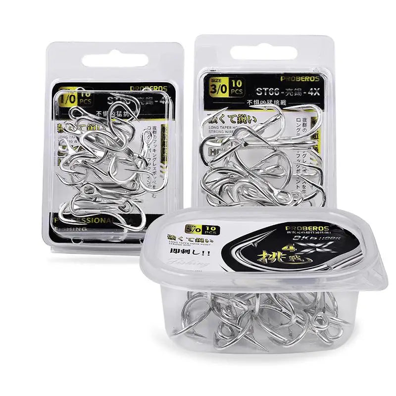 Triple Hook Fishing Hooks, 4x Strengthened Silver Color Rust-Resistant Triple Claw Hooks, Long Cast Lure Fishhooks, 10pcs Per Bo Peaceful Pleasures Health and Wellness