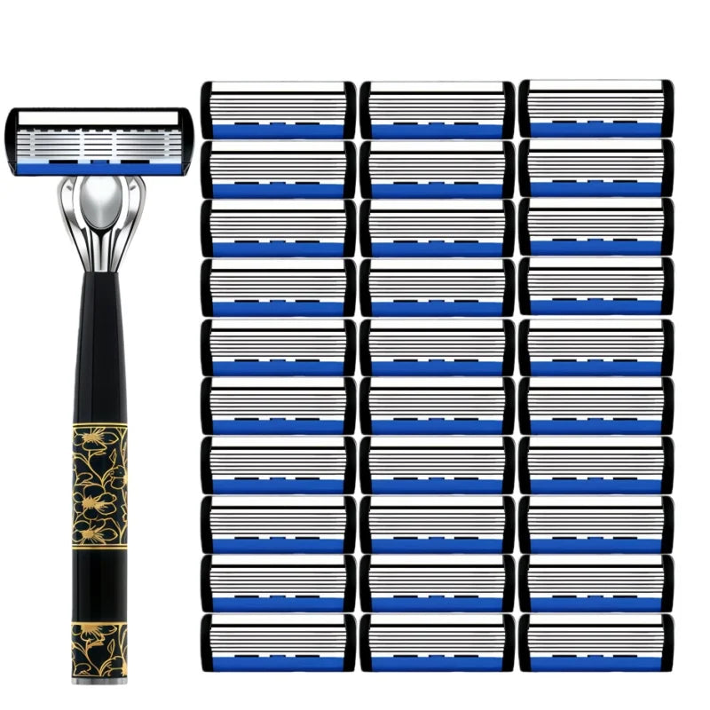 Classic 6-Blade Manual Safety Razor for Men | 1 Handle + 3 Blades
