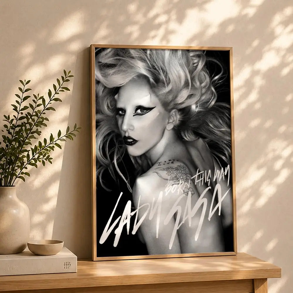 Singer L-Lady GagaS Poster HD Self Adhesive Waterproof Wall Art Ideal for Home Office Dorm Bedroom Great Gift Peaceful Pleasures Health and Wellness White1 15X20cmNoframe
