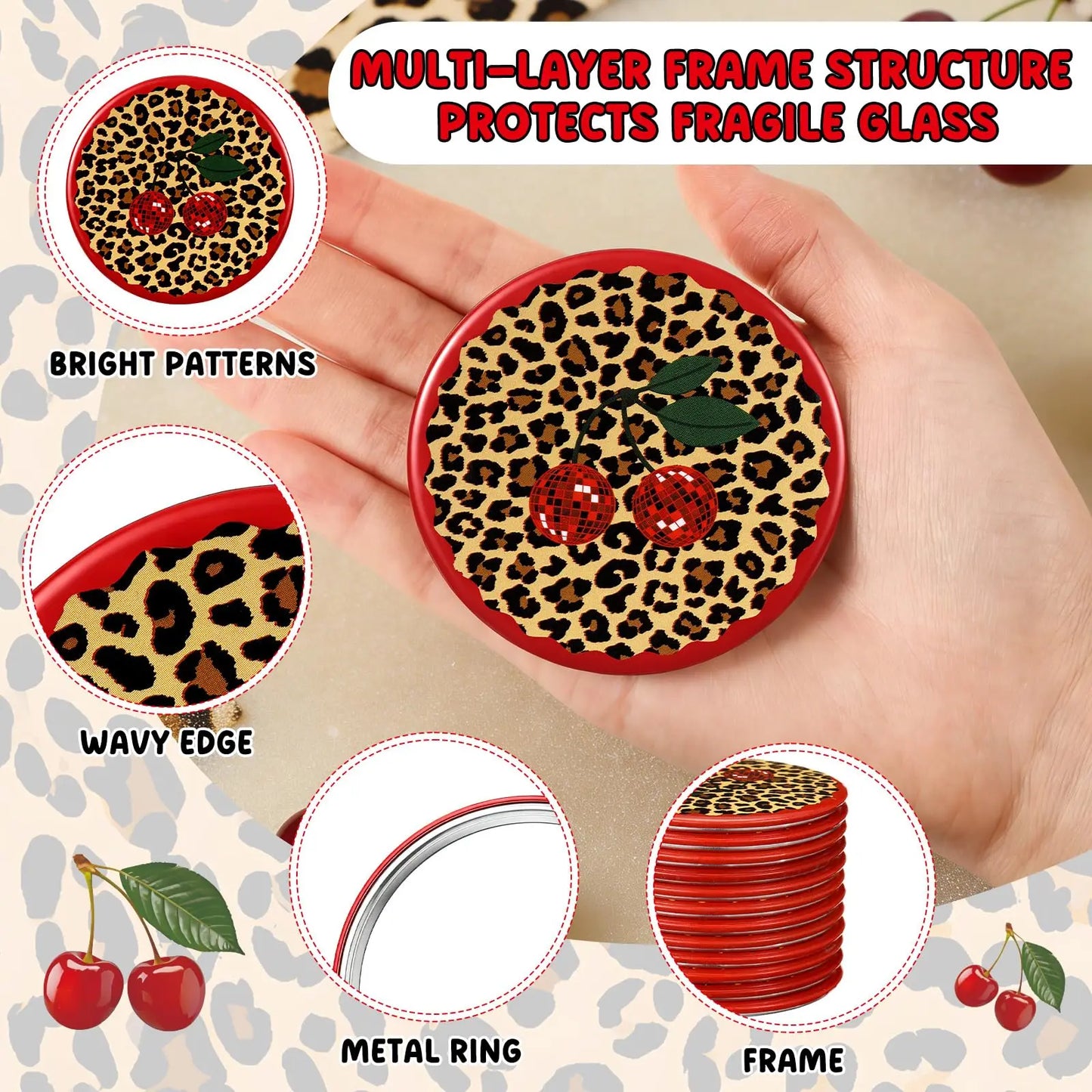 12-Pack Compact Pocket Mirrors | Leopard Disco Party Favors