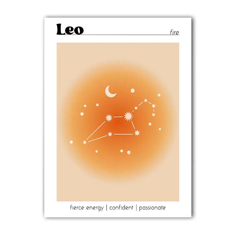 12 Zodiac Constellation Canvas Wall Art | Aura Gradient Poster