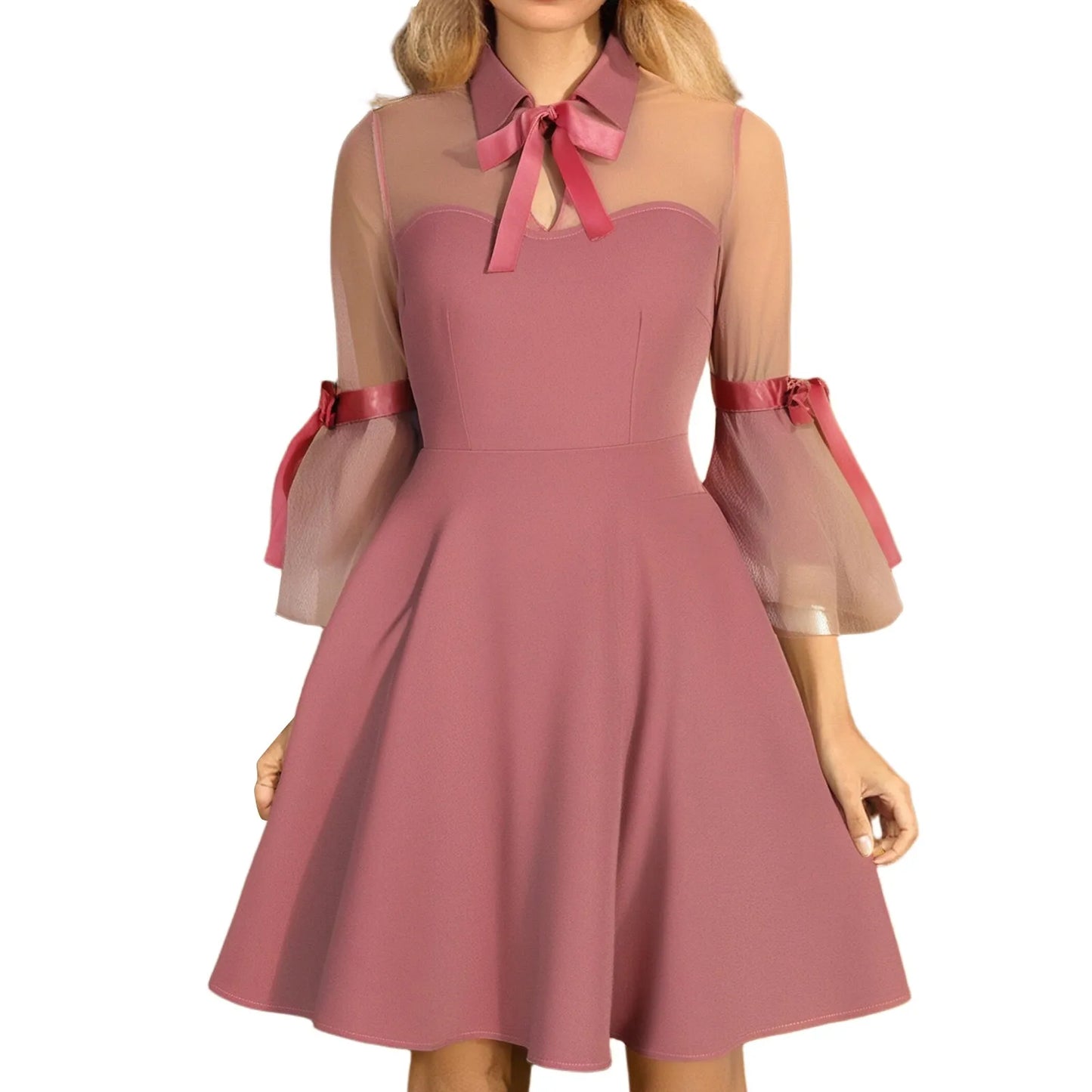 Retro Floral Embroidered Mesh Long Sleeve Mini Dress | Women
