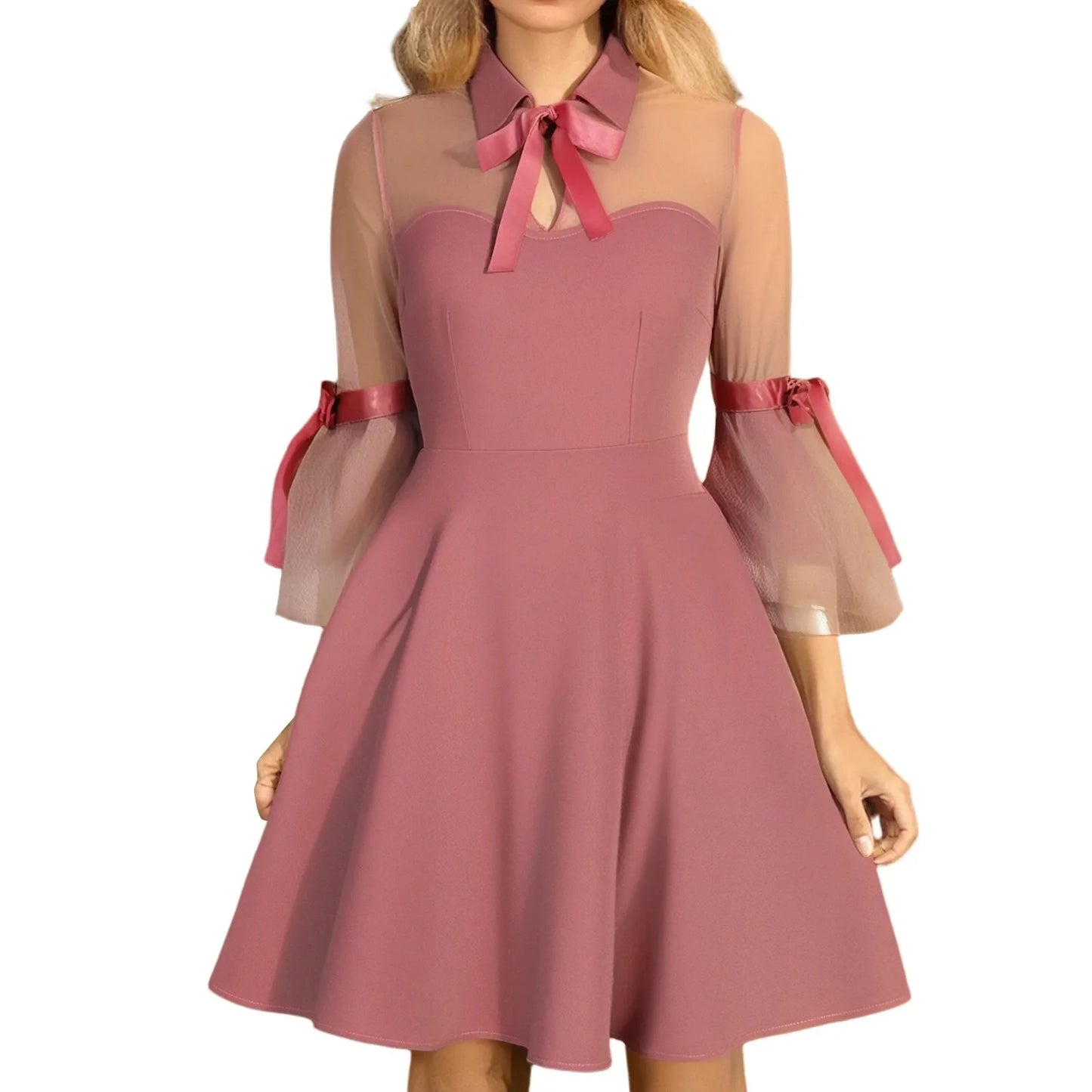 Retro Floral Embroidered Mesh Long Sleeve Mini Dress | Women