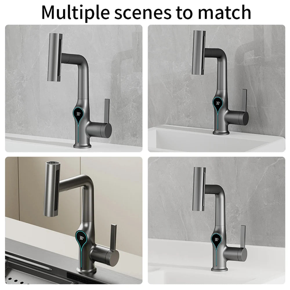 AOGUTU Waterfall Basin Faucet Digital Temp Display Mixer Tap
