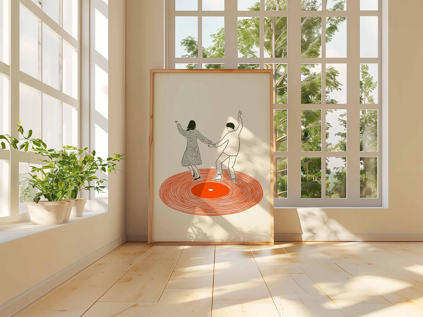 Dancing Couple Wall Art Print, Retro Record Player Poster, Modern Music Inspired Illustration for Home Bar or Living Room Peaceful Pleasures Health and Wellness