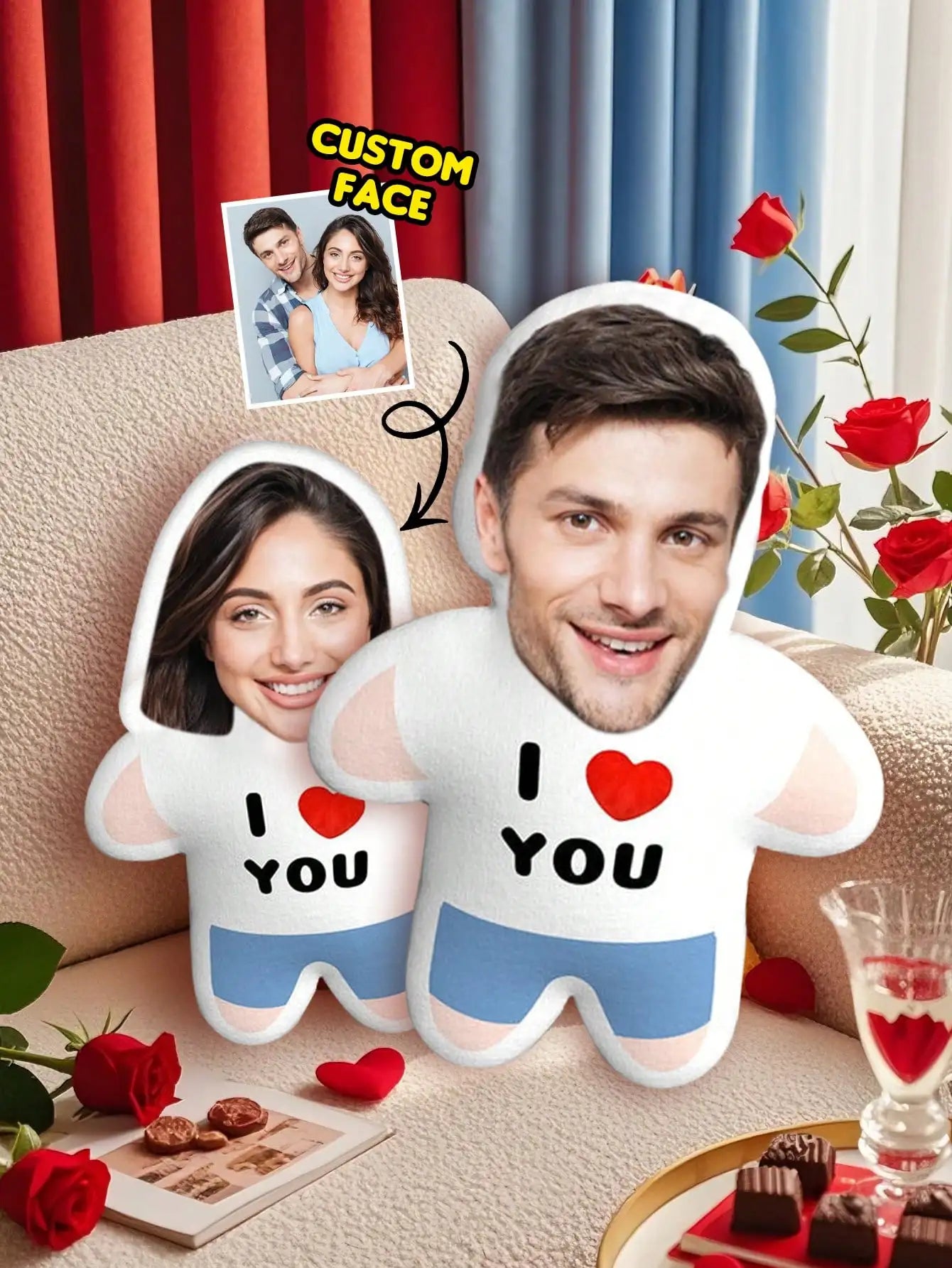 Custom Face Body Shape Pillow Personalized Photo Cushion with Face for Him Boyfriend Husband Gift Valentine Birthday Anniversary Peaceful Pleasures Health and Wellness